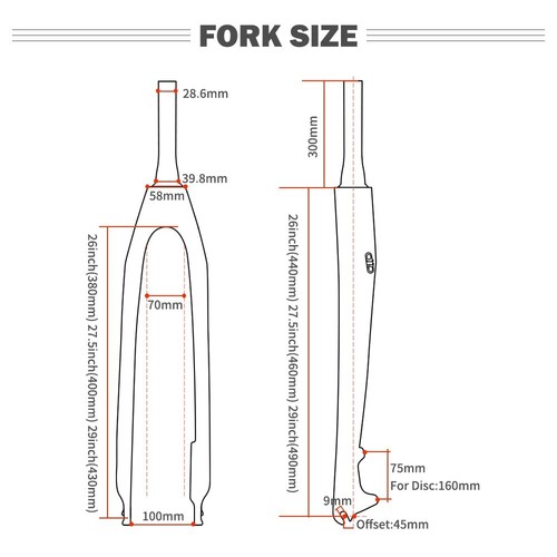 26/27.5/29 Inch Mountain Bike Carbon Fiber Forks MTB Bicycle Tapered Front Fork - Picture 4 of 21