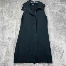 Worth Long Black 100% Wool Sleeveless Full Zip Cardigan Vest Size P Pockets