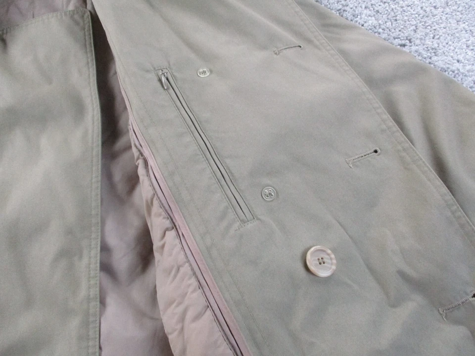 VTG Mens Oleg Cassini All Season Trench Coat Tan 44 R Double Breasted Belt Liner - Image 3 of 4