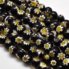 40 Wholesale Beads Millefiori Glass Bulk 8mm Floral Daisy Black White Flower