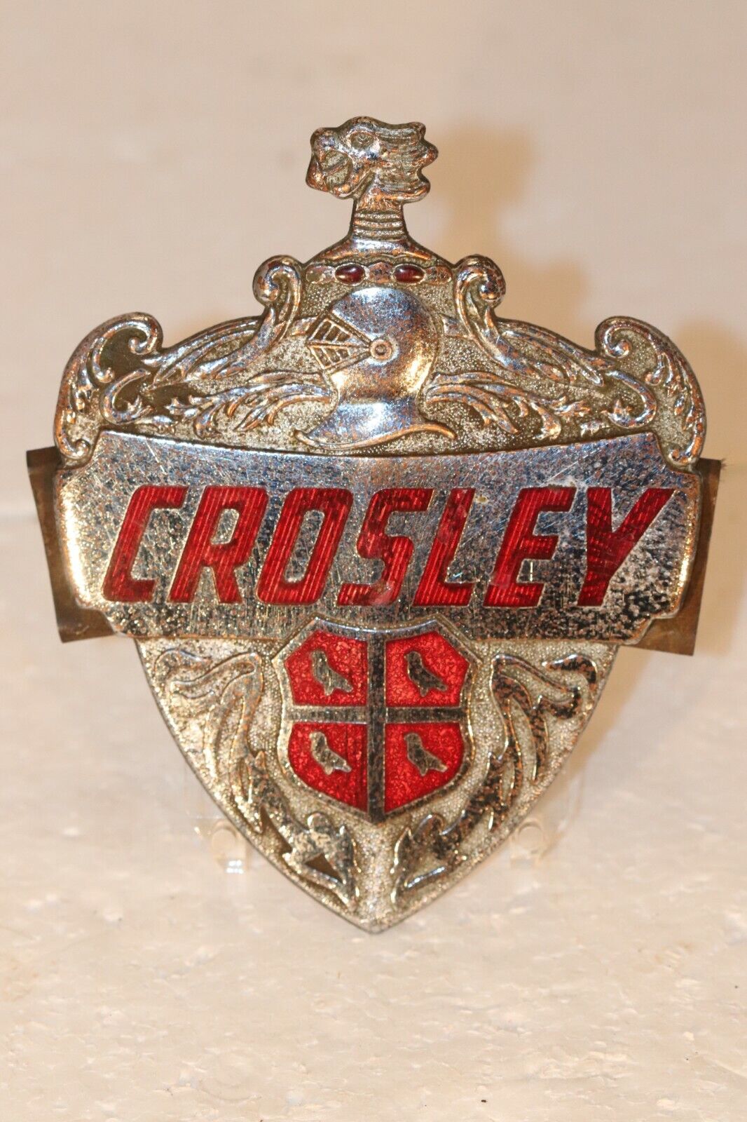Antique D.L. Auld Co. OEM Chrome 1949-1952 Crosley Hood Ornament Emblem Badge Klasyka wyprodukowana w Japonii