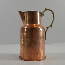 Hammered Copper Jug Vase Pitcher With Brass Handle 4.25 Inches x 7.5 Inches