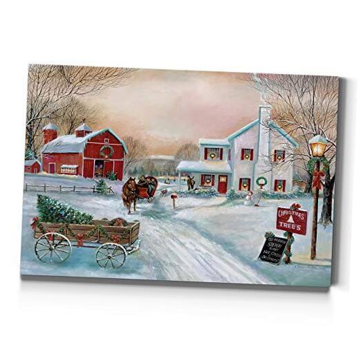 Winter Country Scene Wall Art – Red Christmas Tree Farm – 24x36 in-image