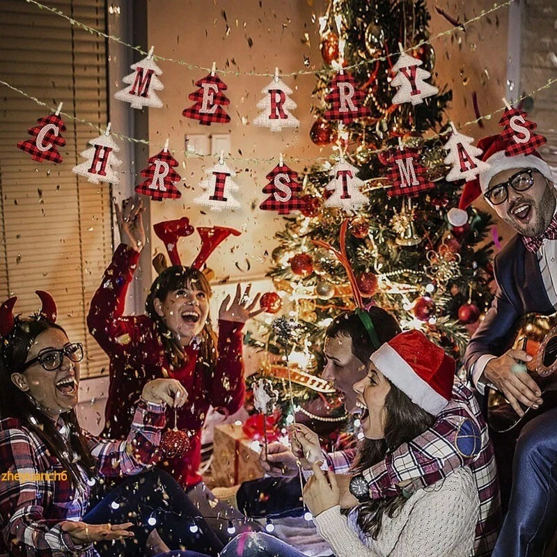 Guirnalda de arpillera rústica Feliz Navidad casa de campo arpillera decoración Foto 3 de 4