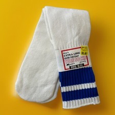 VTG Kmart Socks NOS White Royal Long Stripe Tube Acrylic USA Over The Calf 80's