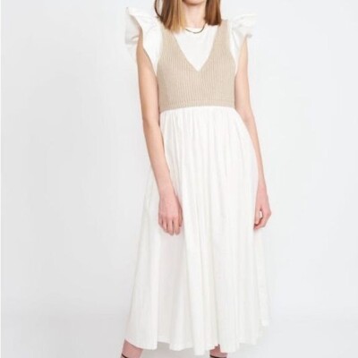 NWOT En Saison Raya Layered 2 Piece Midi Dress White Tan Size Small | eBay