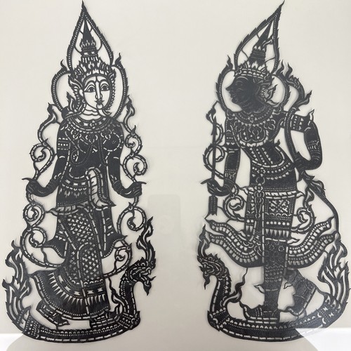 "Impresión artística recortada negra templo tailandés de colección 2 dioses enmarcados bajo vidrio 22""x22""" - Imagen 19 de 24