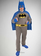 DC Comics Batman ADULT Pajamas PJS Hood Costume W/ Removable Cape Zip Off Feet
