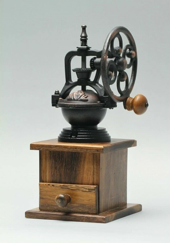 Molinillo de café de madera hecho a mano Baroy con manivela lateral superior de hierro fundido Foto 2 de 4