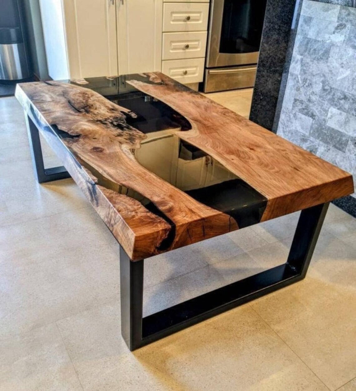 Black Epoxy table, Black  Resin Table, Coffee Table, Live Edge table Countertops