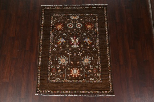 Vegetable Dye DARK BROWN Ziegler Oriental Area Rug Floral Hand-knotted Wool 5x7 - Picture 2 of 12