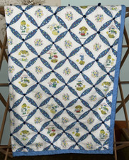 Vintage Handmade "Little Lovables" Children's Quilt Baby Blanket 56" x 43"