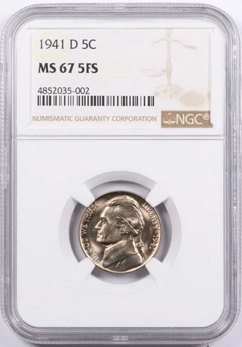 1941-D Jefferson Nickel 5C NGC MS67 5FS FS Full Steps