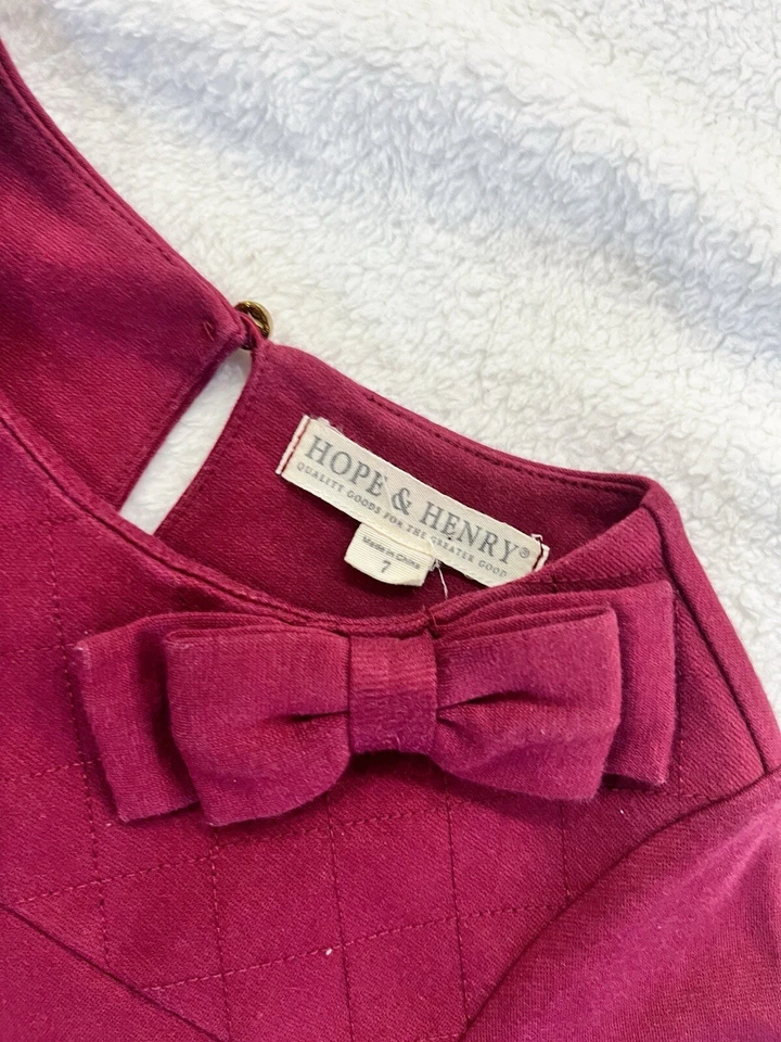 Hope & Henry Pocket Dress with Bow Girls Burgundy Long Sleeve Size 7 Christmas - Image 3 of 4