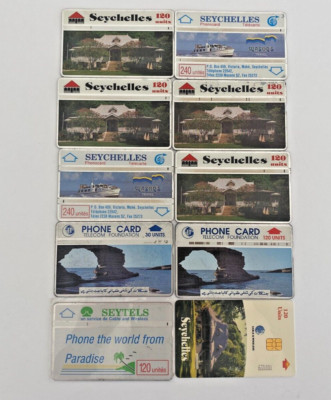 Seychellen Telefonkarten x10 Telekarte Phonokarte Kabel und Wireless