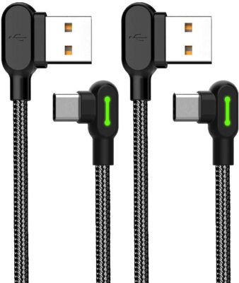 USB Type-C Fast Charger Right Angle USB-A to USB C Charging Cable Data SYNC Cord