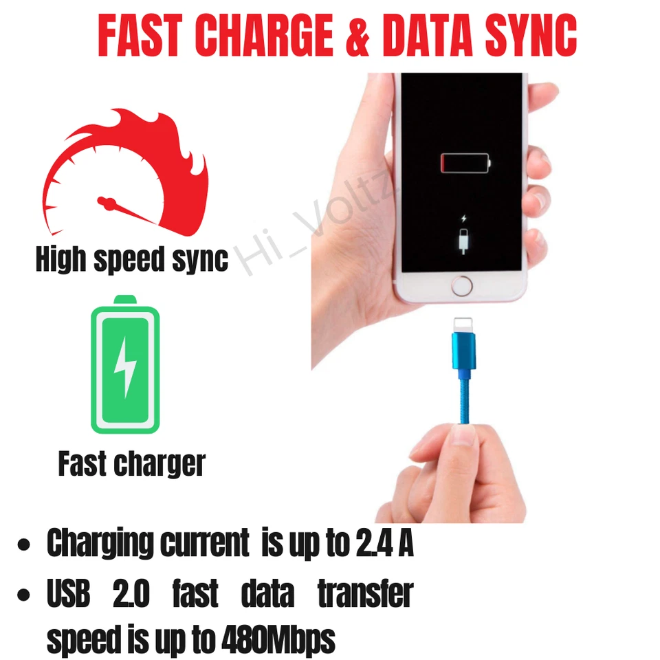 Cable cargador USB de 10 pies de largo cable trenzado de nailon para Apple iPhone 13 12 11 X iPad Foto 3 de 4