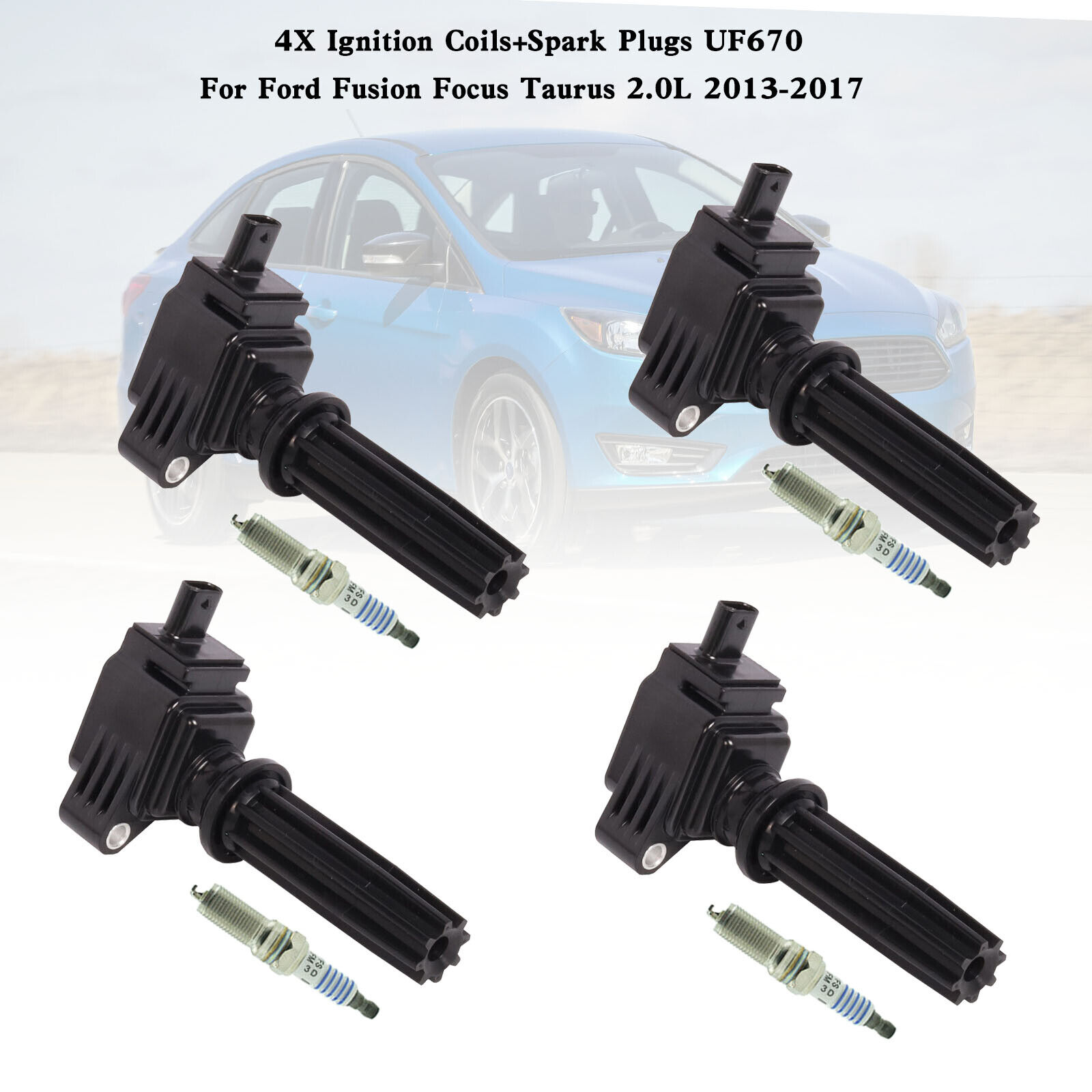 Image of 4X Ignition Coils+Spark Plugs UF670 Für Ford Fusion Focus Taurus 2.0L 2013-2017