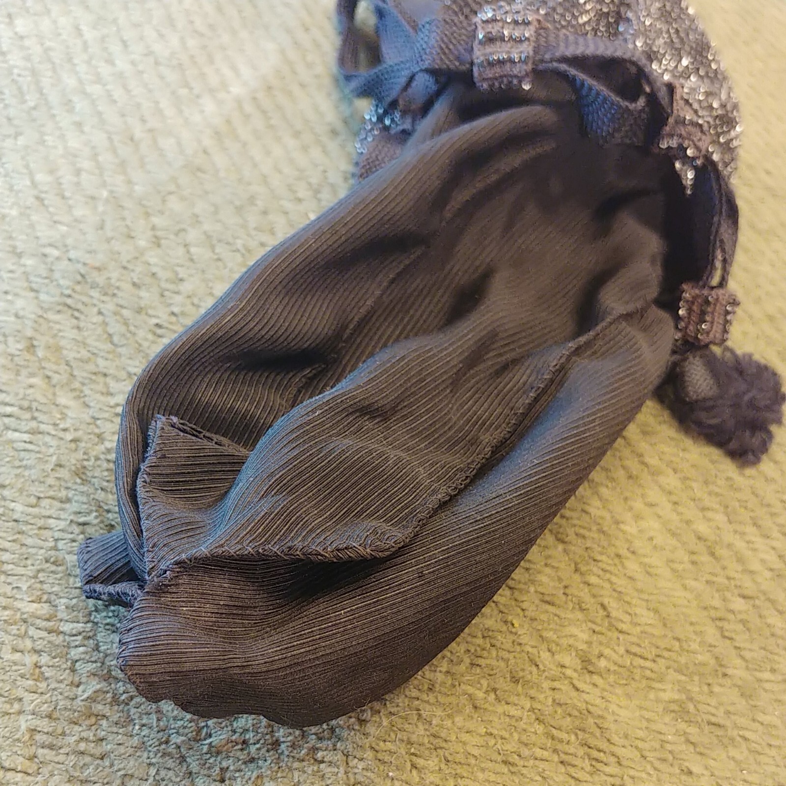 Vintage Black Beaded Flapper Drawstring Purse Bag… - image 11