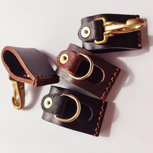 Leather Key Holder Men Belt Key Chain Clip Brass Snap Hook Belt Car Key Ring New - Picture 11 of 22