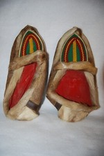 Vintage Norwegian Style Sami Slippers Moccasins Felt  Reindeer Fur