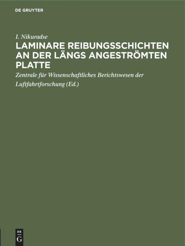 Laminare Reibungsschichten An Der Längs Angeströmten Platte | Buch |