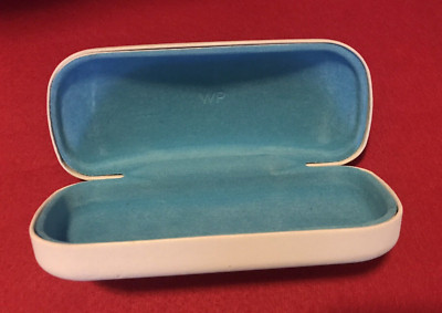Eye Glasses Case Warby Parker Hard Clam Shell Light Gray Outside Sky Blue Inside