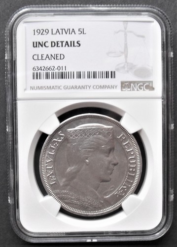 1929 Latvia 5 Lati, NGC Unc. details , nice silver coin # 1147, # 25-5 - Picture 2 of 4