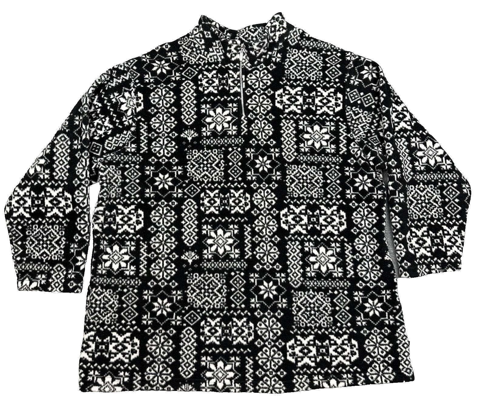 Catalina Sweater Womens 22W-24W Black White Geometric 1/4 Zip Fleece Pullover