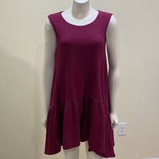 Free People Dress Sz S Plum Cotton Stretch Sleeveless Ruffle Hem Cut Out Back