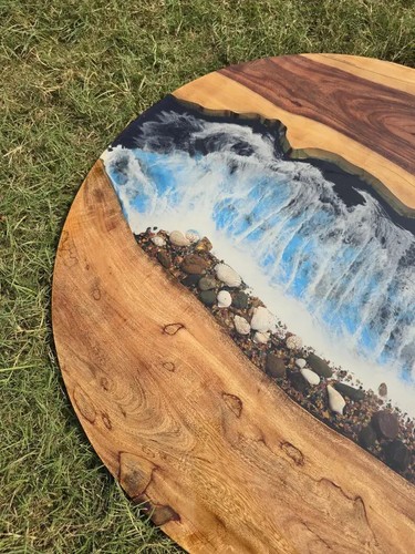 Round Epoxy Ocean Resin Table Top, Handmade Table, Kitchen & Living Room Decor - Picture 4 of 4