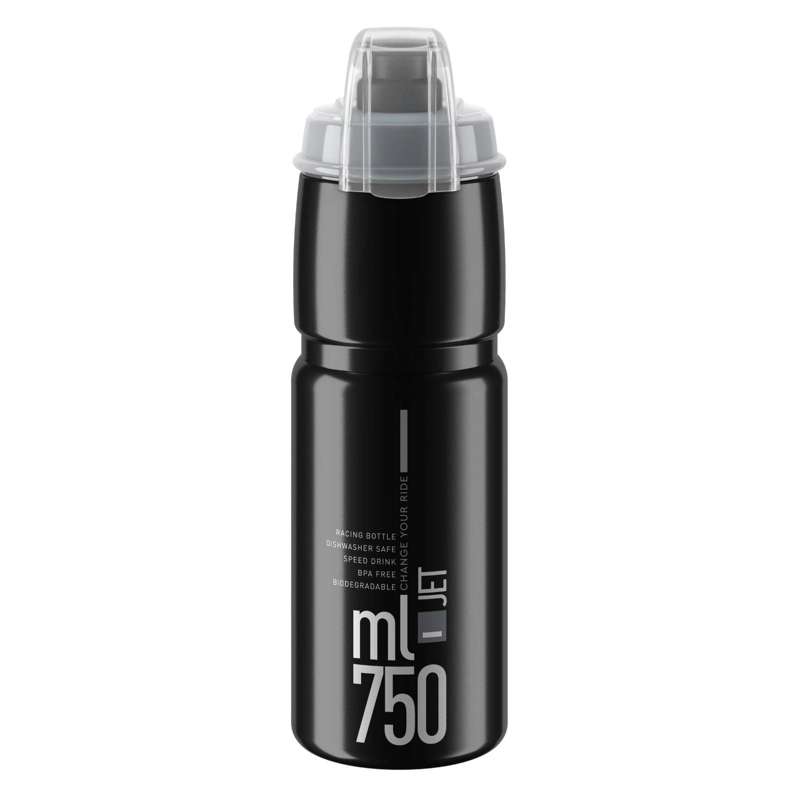 Elite Jet Plus Biodegradable MTB Water Bottle - Black, 750ml (with dirt cap)