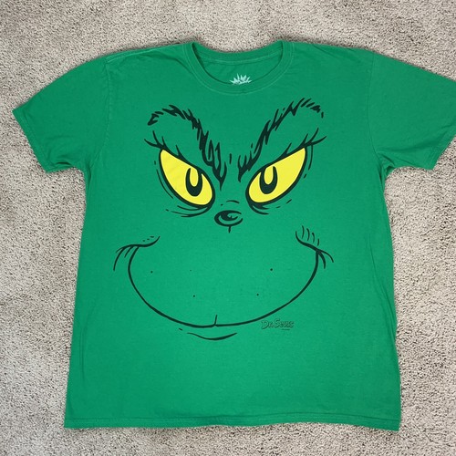 The Grinch T Shirt Mens XL Green Dr Seuss Book Film Movie Cartoon Big Face - Picture 10 of 10