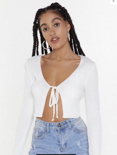 Nasty Gal Cardigan white tie up crop 