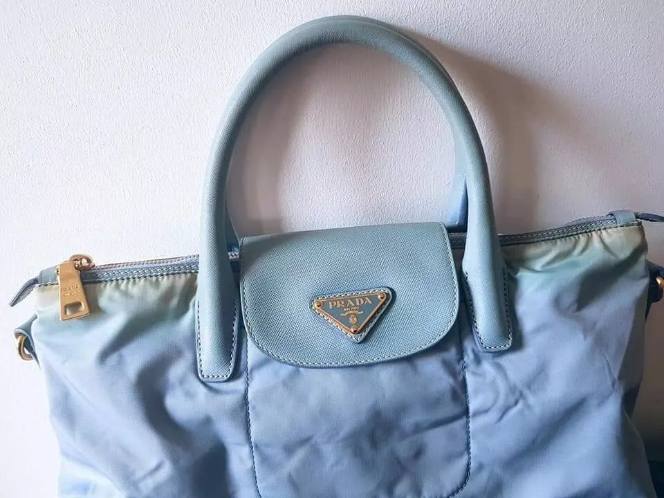 Prada Tessuto+Saffiano 2-Way bag Pervinca (light blue)