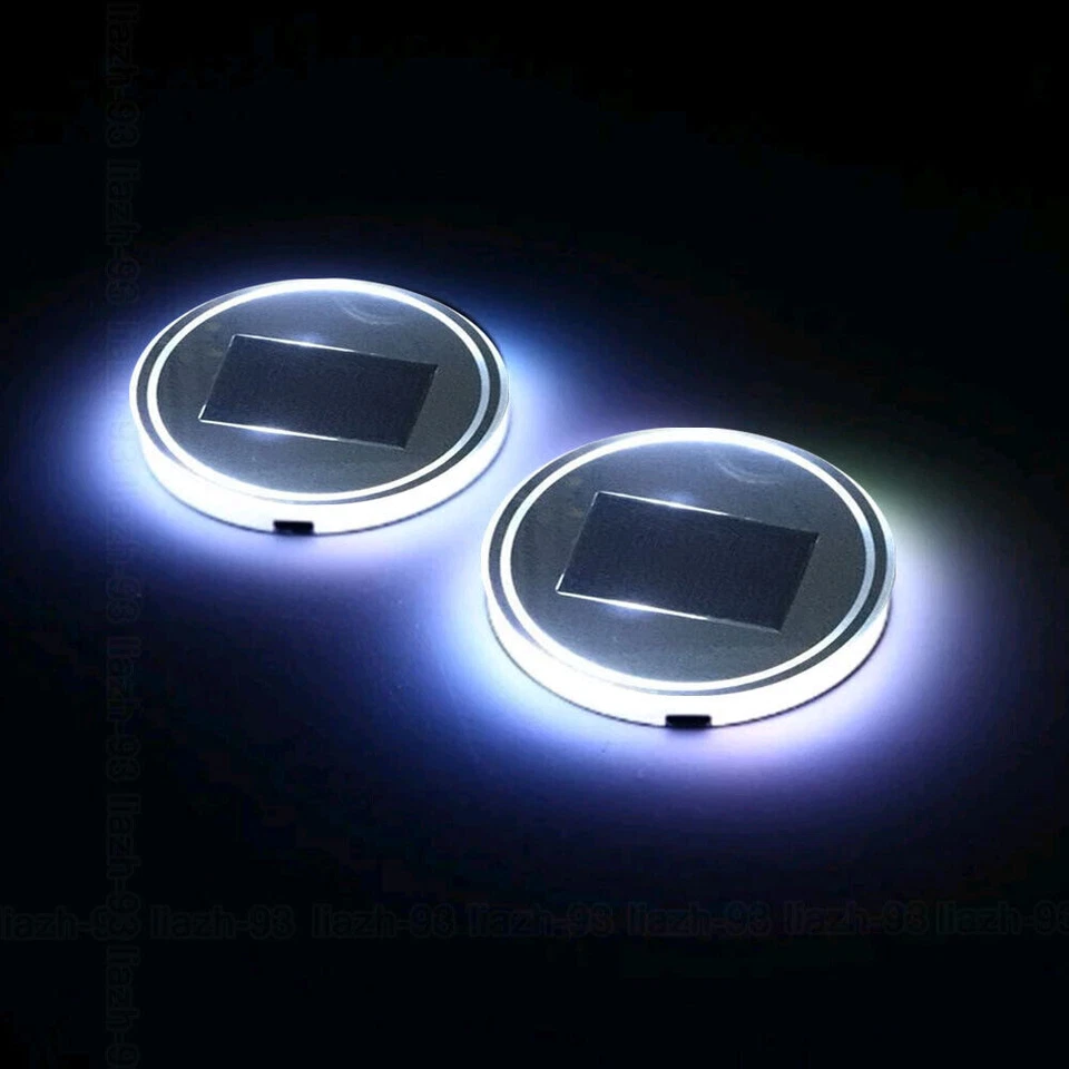 2x LED Solar Taza Almohadilla Coche Luz Blanca Cubierta Interior Decoración Luz Accesorios Foto 2 de 4