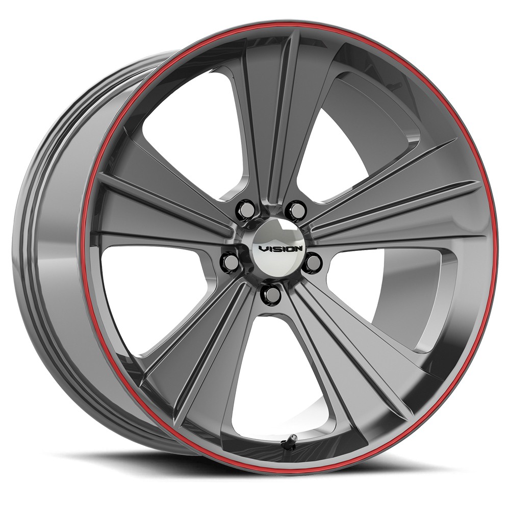 20x11 +50 Vision V327 Missile 5x4.5 Gun Metal W/ Red Lip Wheels (Set of 4)