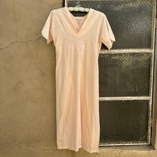 Antique 1920s Pink Cotton Dress Nightgown Floral Hand Embroidery Vintage