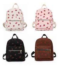 CUTE STRAWBERRY CORDUROY MINI BACKPACK DAYPACK SCHOOL BAG TRAVEL ALL OVER PRINT