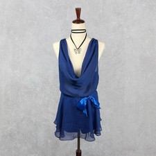 Vintage 80s Victoria s Secret Gold Label Sheer Cobalt Blue Deep Cowl Neck Romper