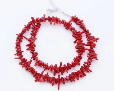 Natural Taiwan Red Coral Chips/Sticks Gemstone 925 Sterling Silver Necklace 18''