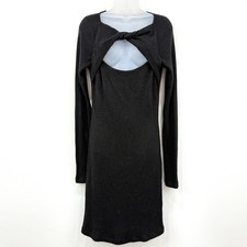 Monrow Sweater Dress Womens L Black Thermal Coquette Witchy Twist Front Capsule