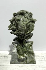 Xiuyan Jade Lion Head 7.5” Natural Stone Carving