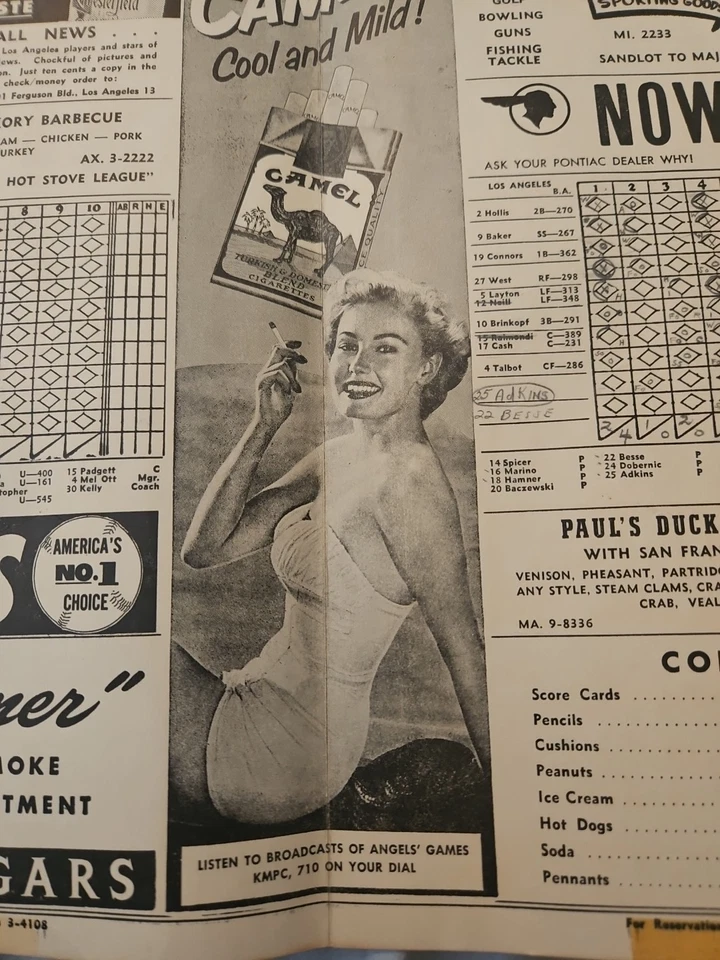 1951 Oakland Oaks @ Los Angeles Angels Pacific Coast League PCL Scorecard - Image 3 of 4