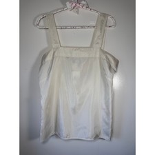 Vintage Patchington Ivory Satin Camisole Square Neck Zipper Back Tank Top