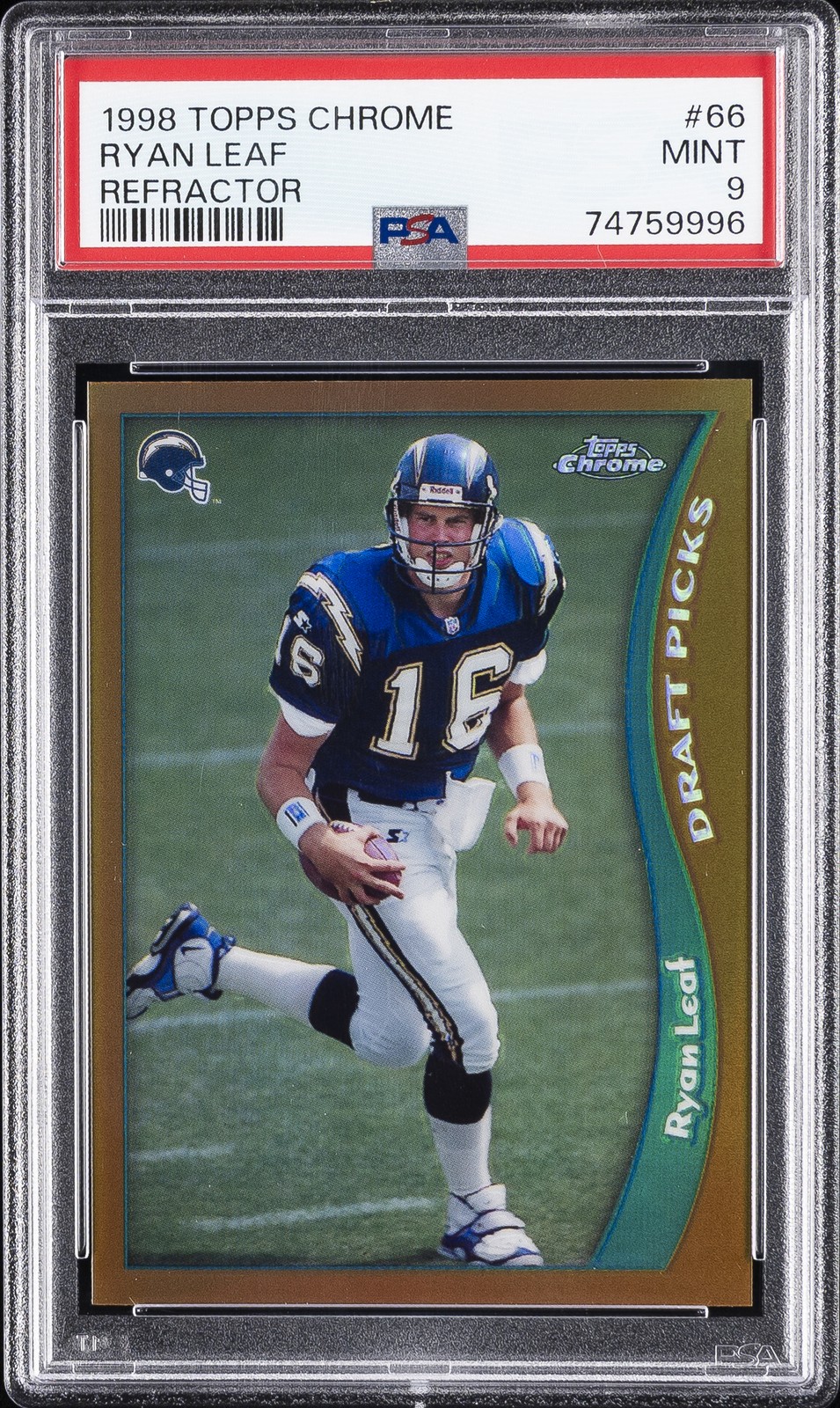 1998 TOPPS CHROME REFRACTOR #66 RYAN LEAF PSA 9