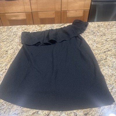Dokotoo One Shoulder Smocked Blouse Ruffles Black Women s Medium Nice Cpix