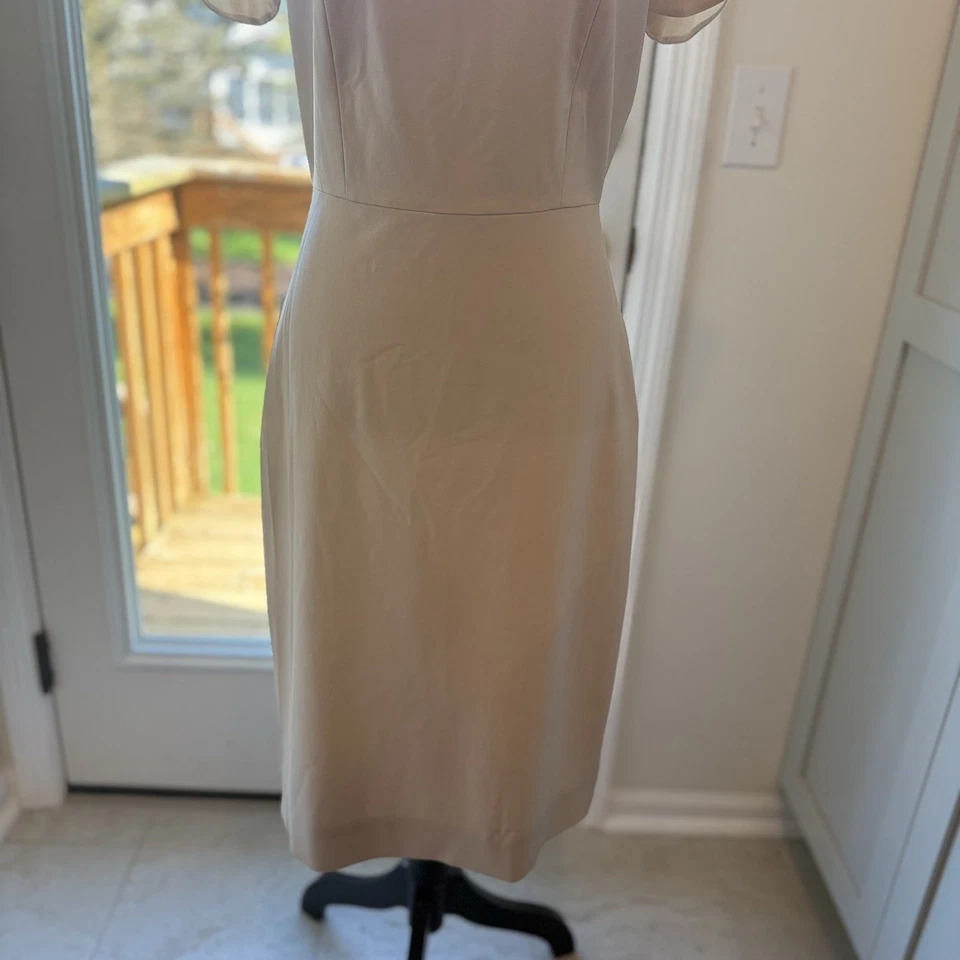 Vestido J Crew Talla 4 Alto Beige Vestido Lana Lápiz Manga Corta Forrado Carrera Foto 3 de 4
