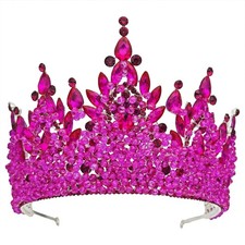 Large Hot Pink Crystal Tiara Crown for Pageants Weddings Prom Adults Kids