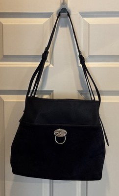Talbots Suede/Leather Hobo Bag Navy Blue Silver Hardware~Adjustable Strap